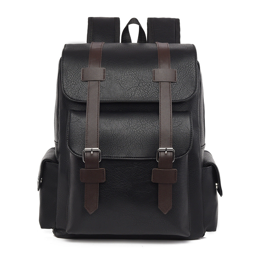 Unisex Vintage Vegan Leather Backpack – Large-Capacity Laptop & Travel Bag