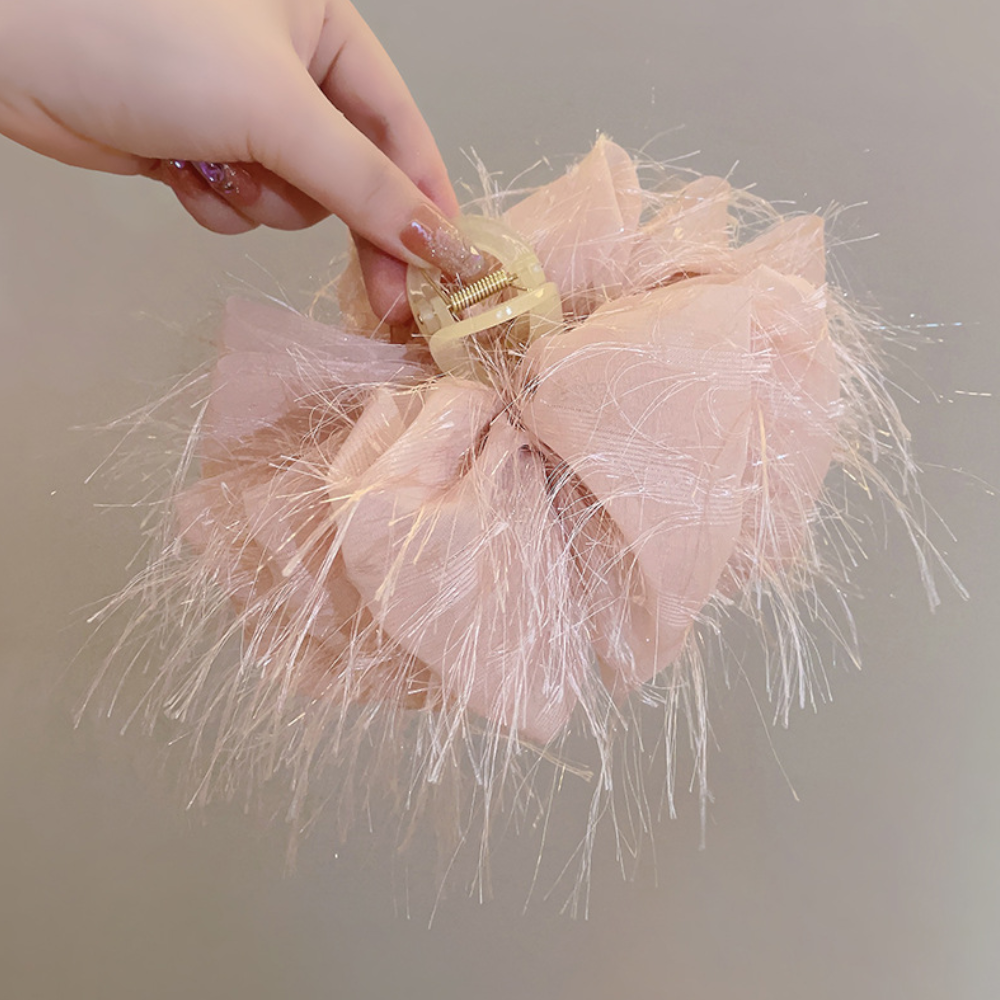 Elegant Feather Hair Claw Clip – Luxury Bowknot Shark Clip for Chic Updos