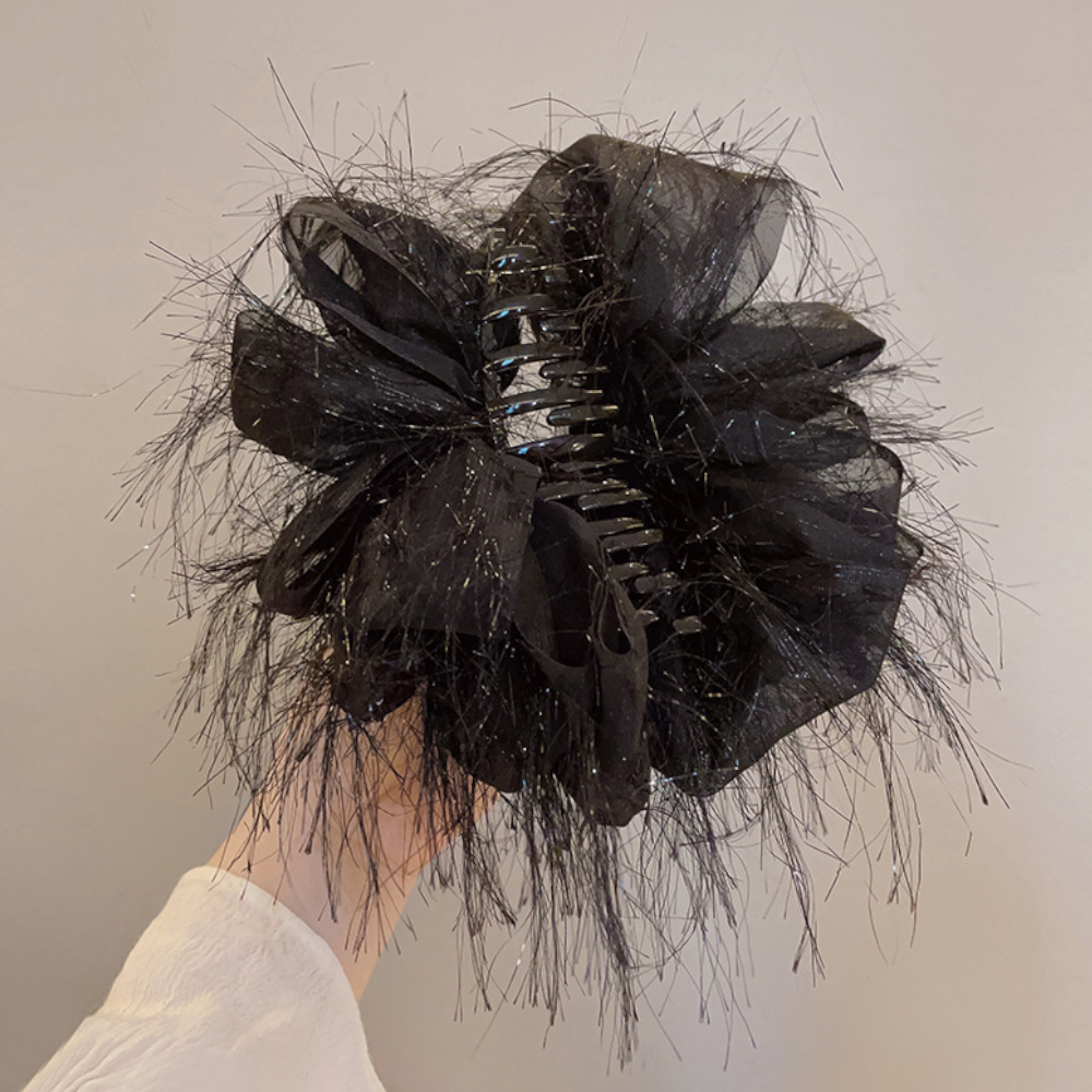 Elegant Feather Hair Claw Clip – Luxury Bowknot Shark Clip for Chic Updos