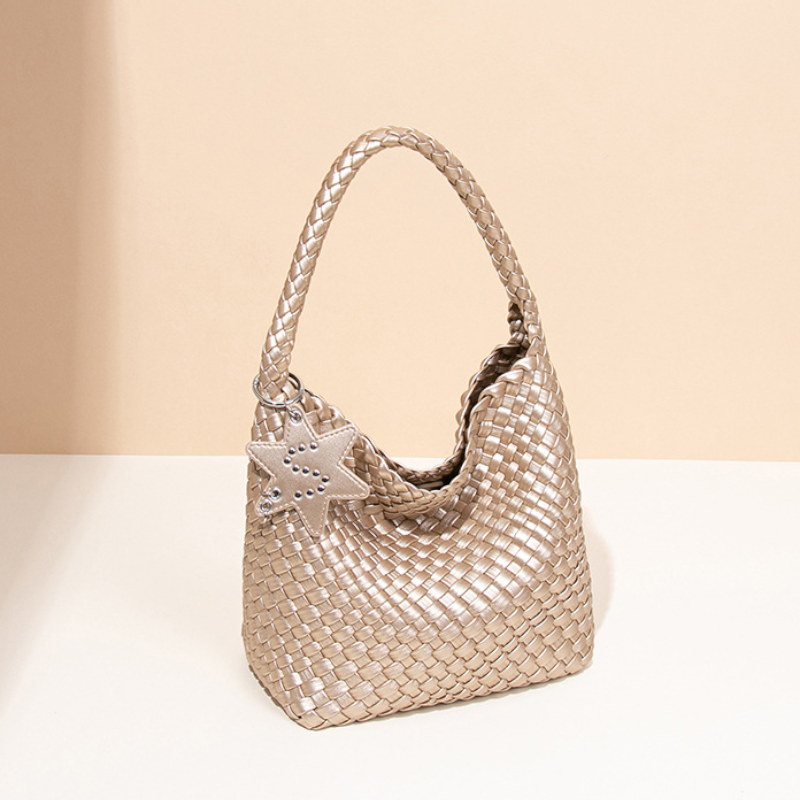 Woven Shoulder Handbag – Trendy Mini Tote with Star Charm
