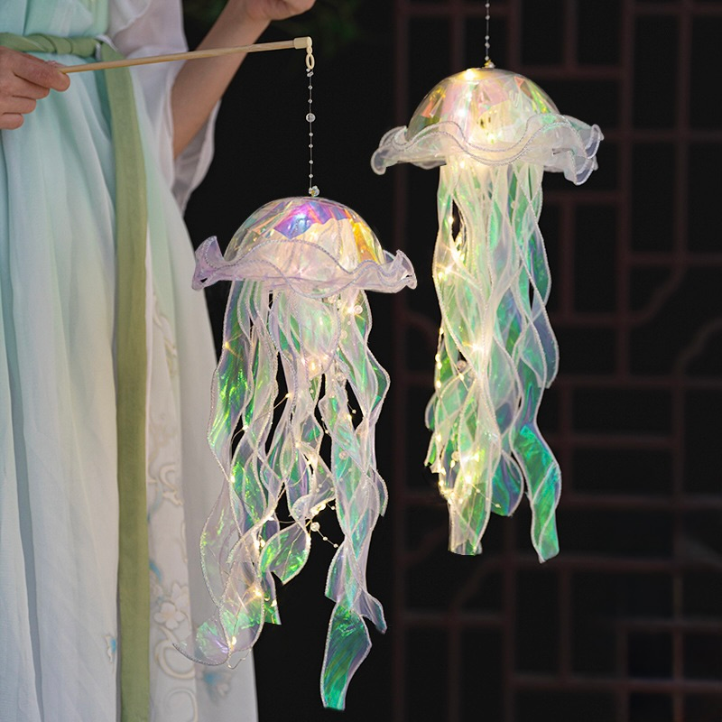 LED Jellyfish Hanging Lantern – Iridescent Handheld Light-Up Decoration
