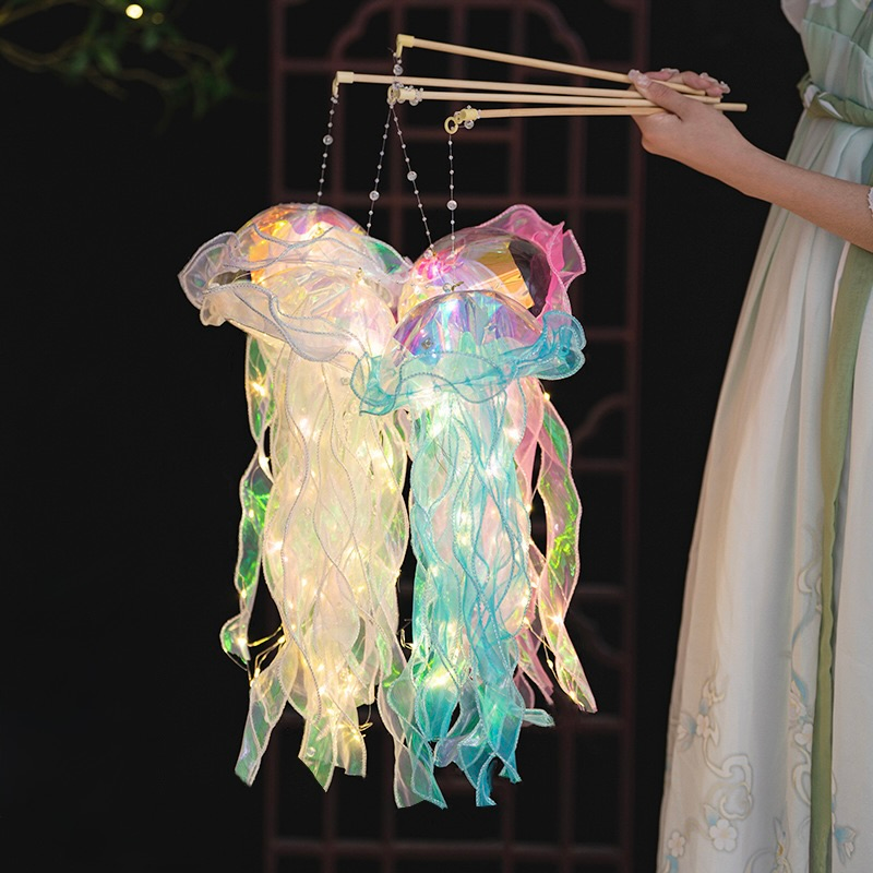LED Jellyfish Hanging Lantern – Iridescent Handheld Light-Up Decoration