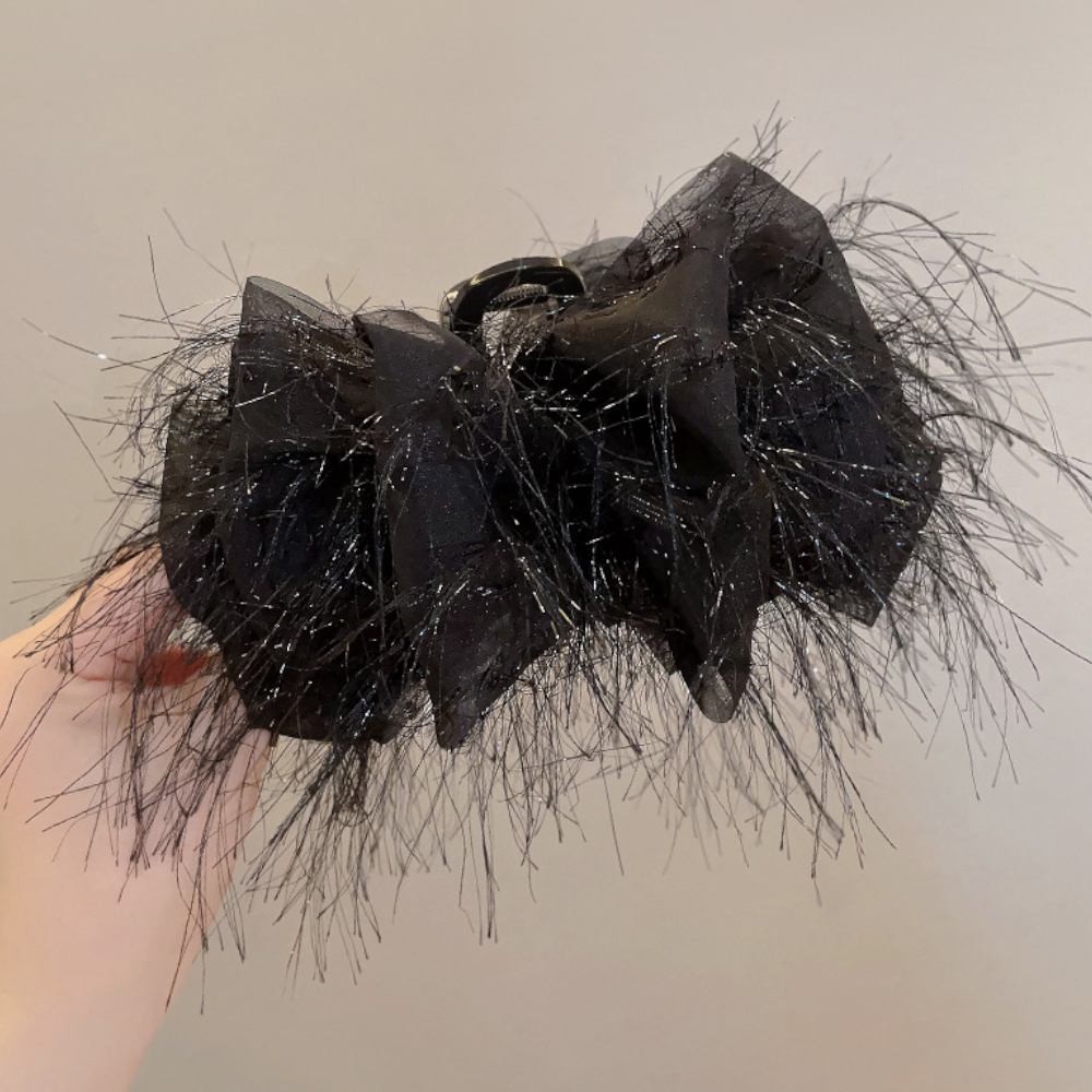 Elegant Feather Hair Claw Clip – Luxury Bowknot Shark Clip for Chic Updos