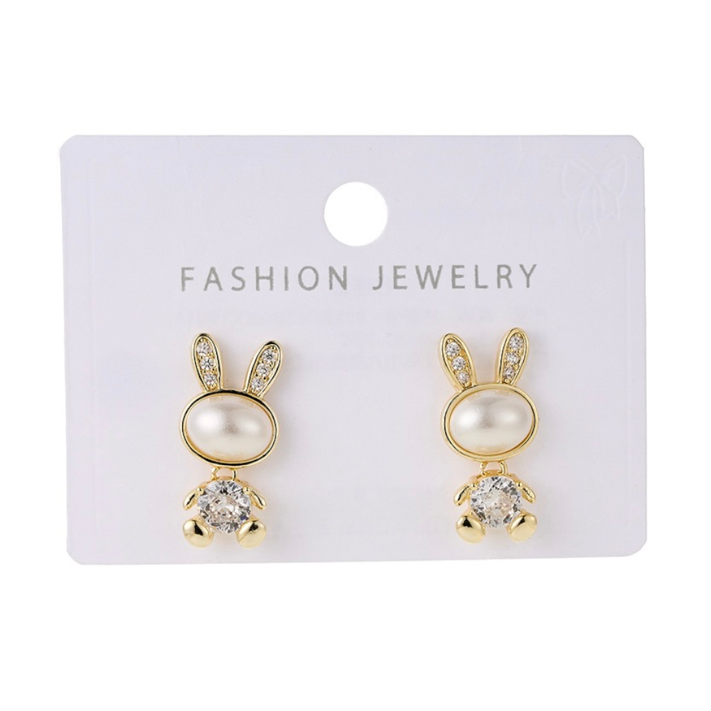 Elegant Bunny Pearl Earrings – 925 Silver, Sparkling Zircon & Gold-Plated Finish