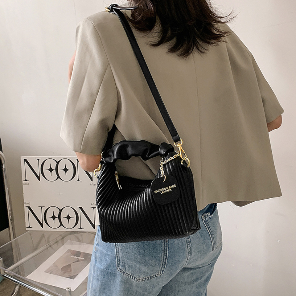 Elegant Vertical-Striped PU Leather Handbag – Chic Shoulder & Crossbody Bag