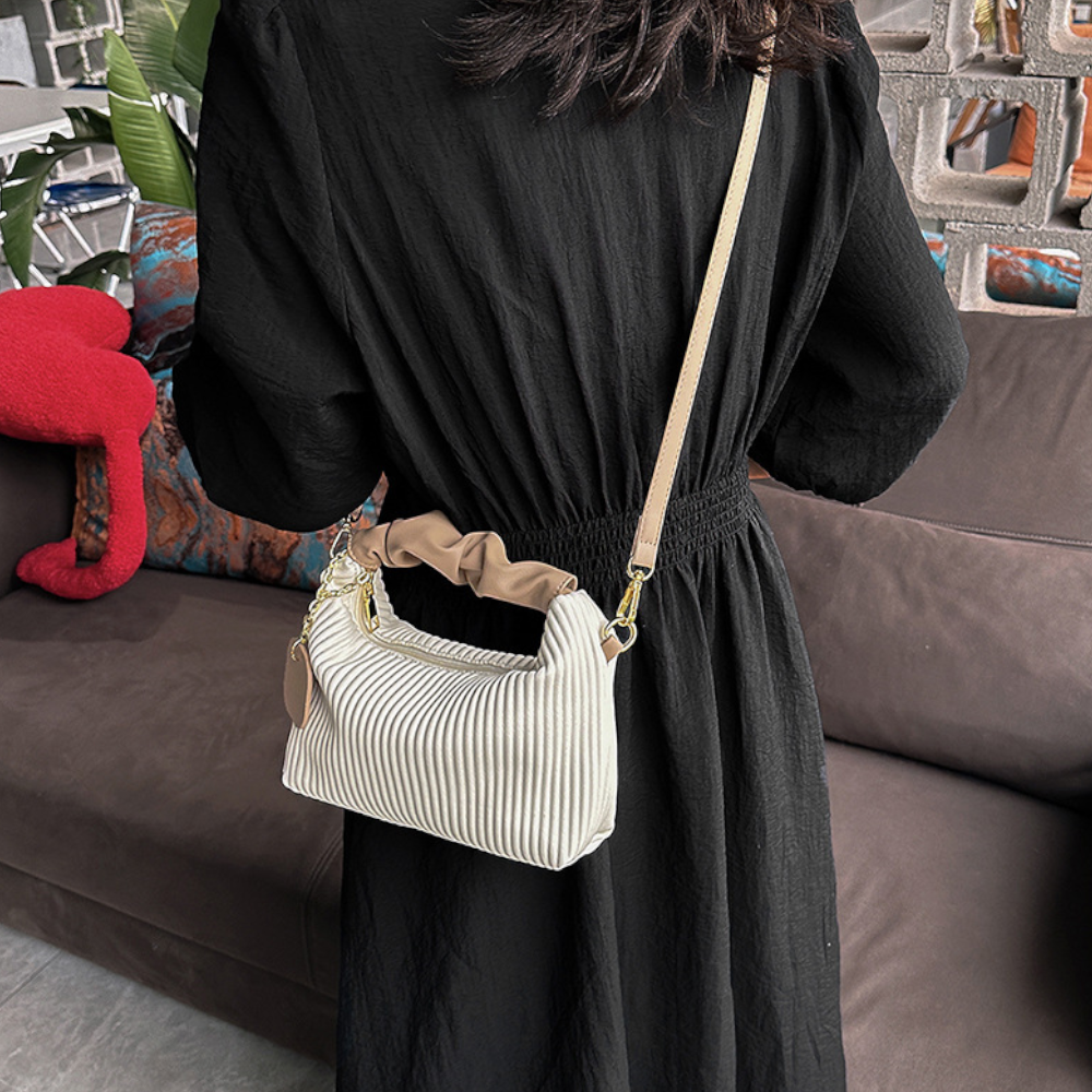 Elegant Vertical-Striped PU Leather Handbag – Chic Shoulder & Crossbody Bag