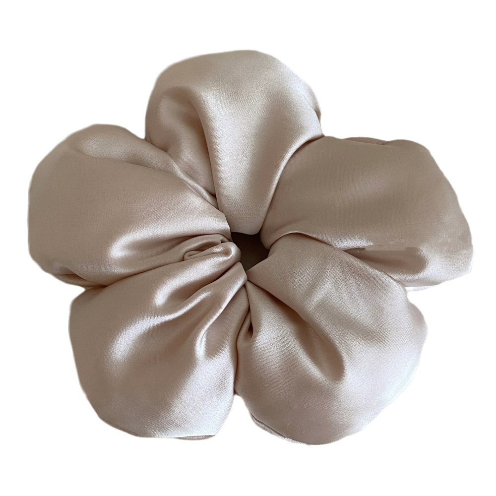 Luxurious Satin Flower Hair Scrunchie – Soft, Elegant & Voluminous Hair Accessory
