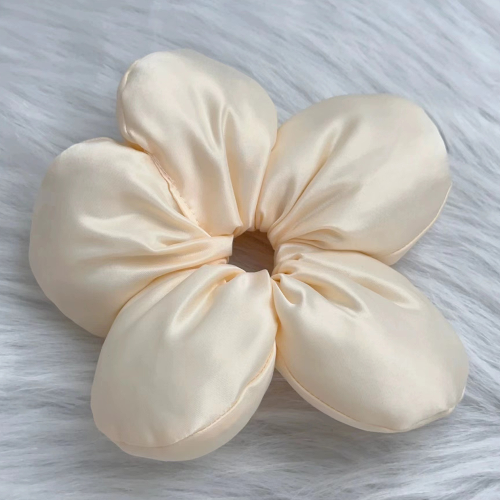 Luxurious Satin Flower Hair Scrunchie – Soft, Elegant & Voluminous Hair Accessory