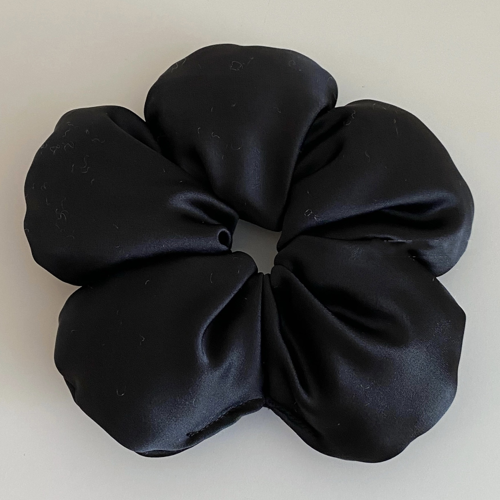 Luxurious Satin Flower Hair Scrunchie – Soft, Elegant & Voluminous Hair Accessory