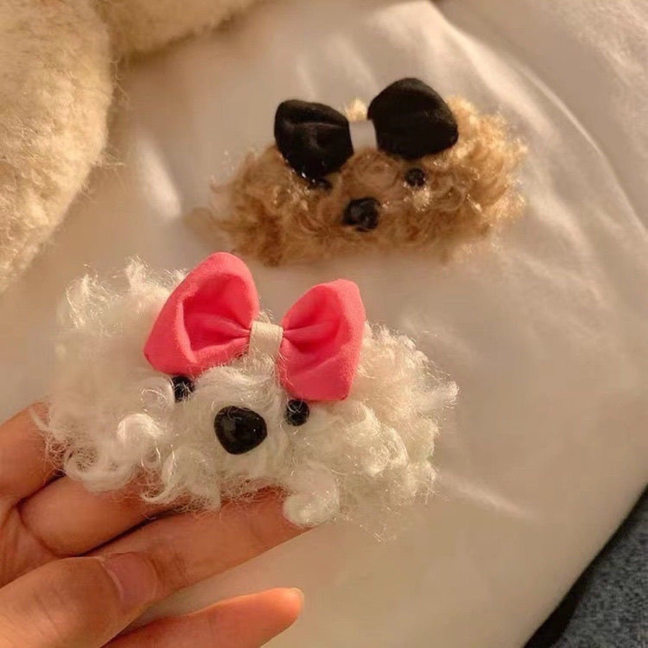 Cute Fluffy Dog Shaped Hair Clip – Winter Bowknot Hair Accessory for Women