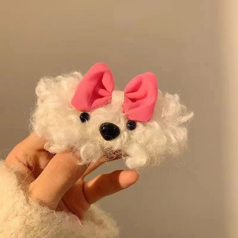 Cute Fluffy Dog Shaped Hair Clip – Winter Bowknot Hair Accessory for Women