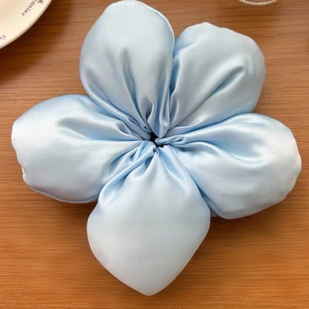 Luxurious Satin Flower Hair Scrunchie – Soft, Elegant & Voluminous Hair Accessory