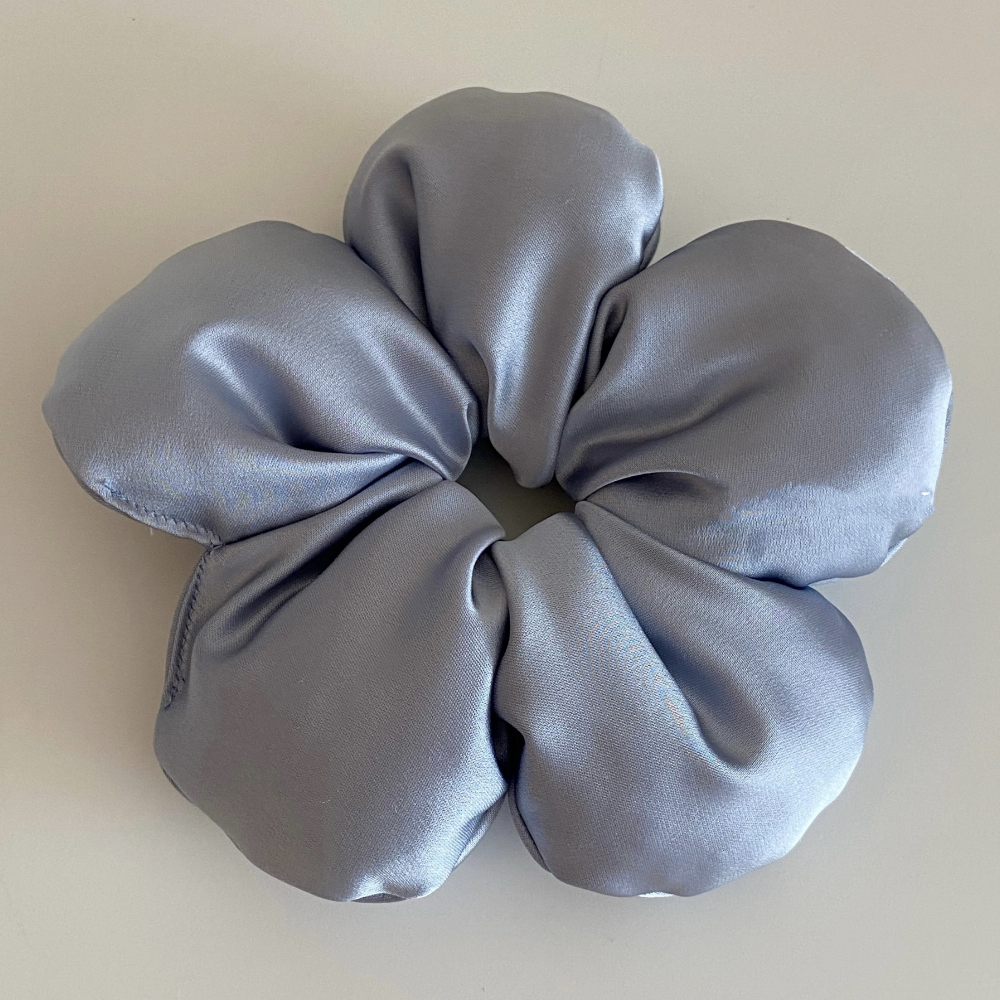 Luxurious Satin Flower Hair Scrunchie – Soft, Elegant & Voluminous Hair Accessory