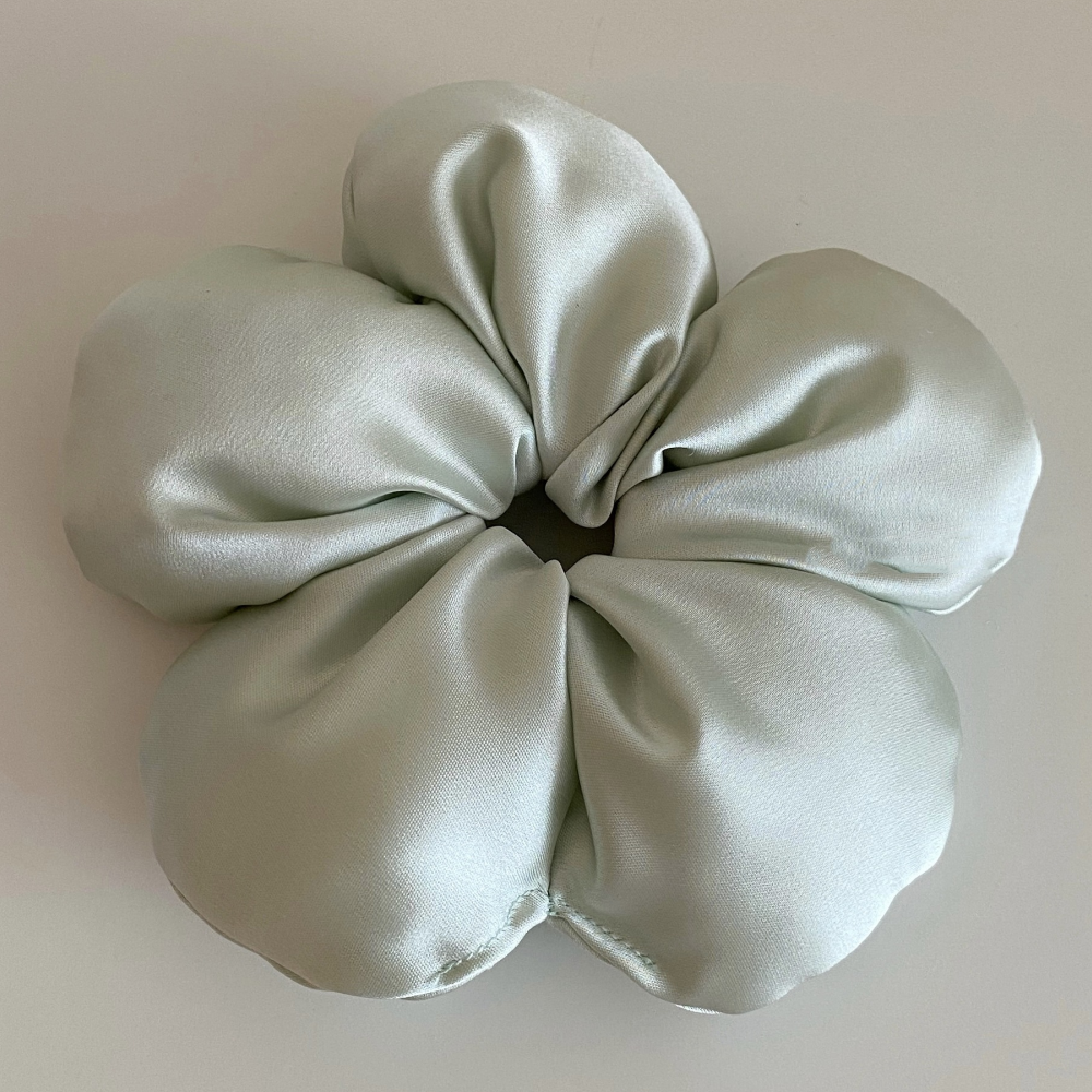 Luxurious Satin Flower Hair Scrunchie – Soft, Elegant & Voluminous Hair Accessory