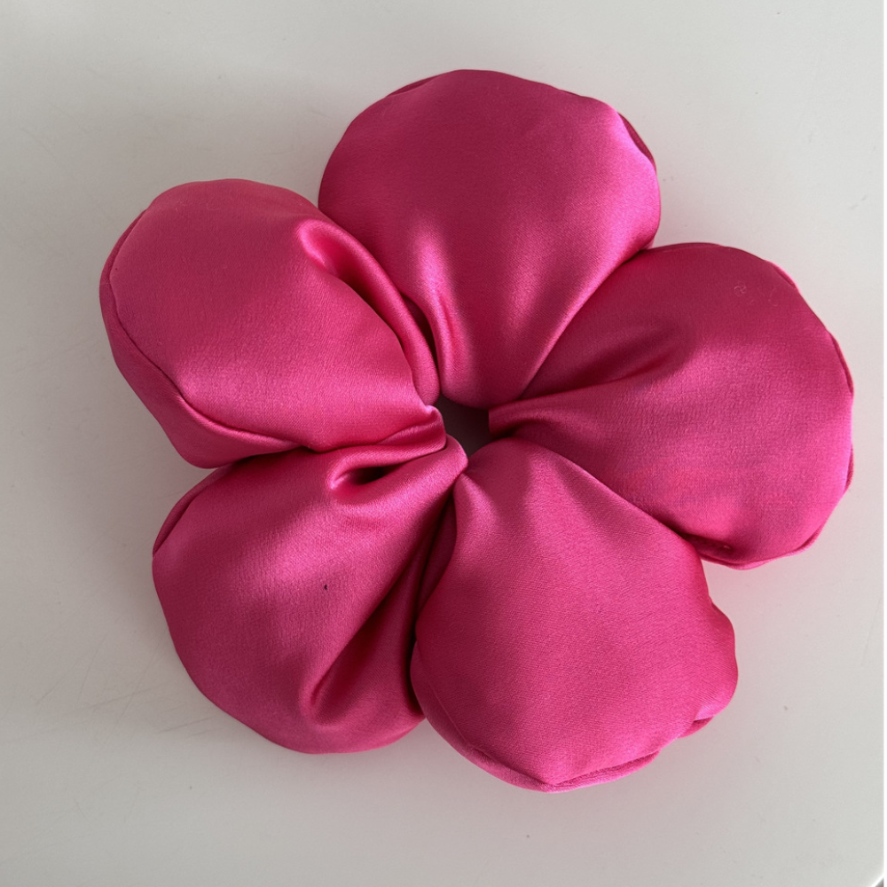 Luxurious Satin Flower Hair Scrunchie – Soft, Elegant & Voluminous Hair Accessory