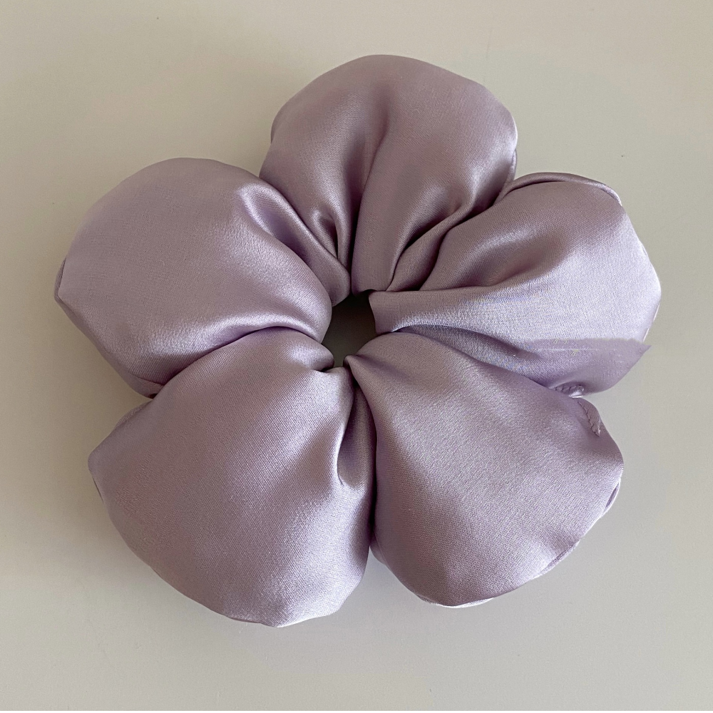 Luxurious Satin Flower Hair Scrunchie – Soft, Elegant & Voluminous Hair Accessory