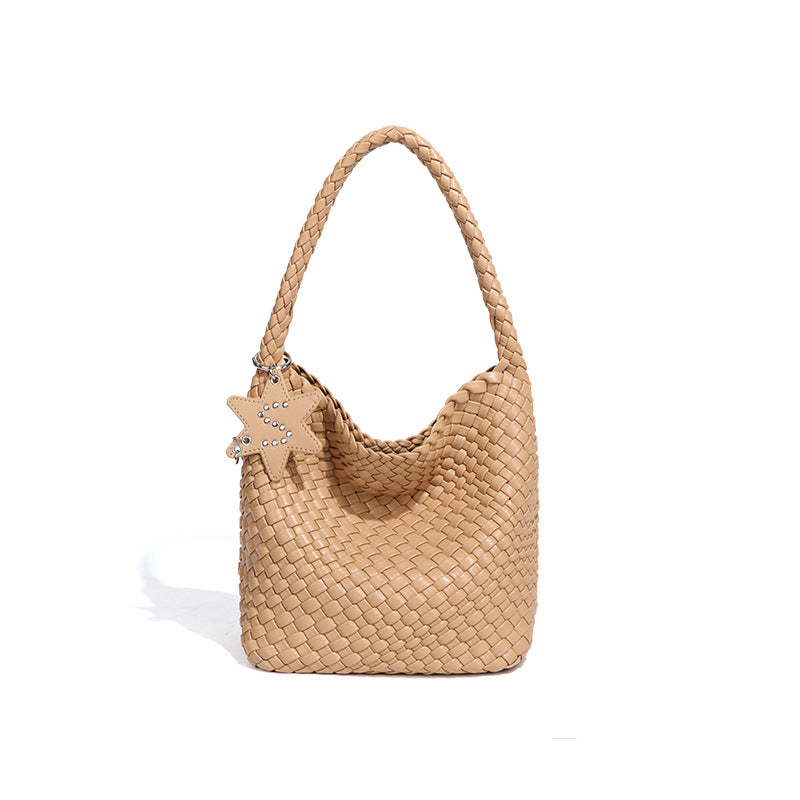 Woven Shoulder Handbag – Trendy Mini Tote with Star Charm