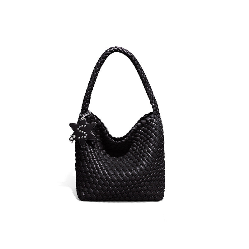 Woven Shoulder Handbag – Trendy Mini Tote with Star Charm