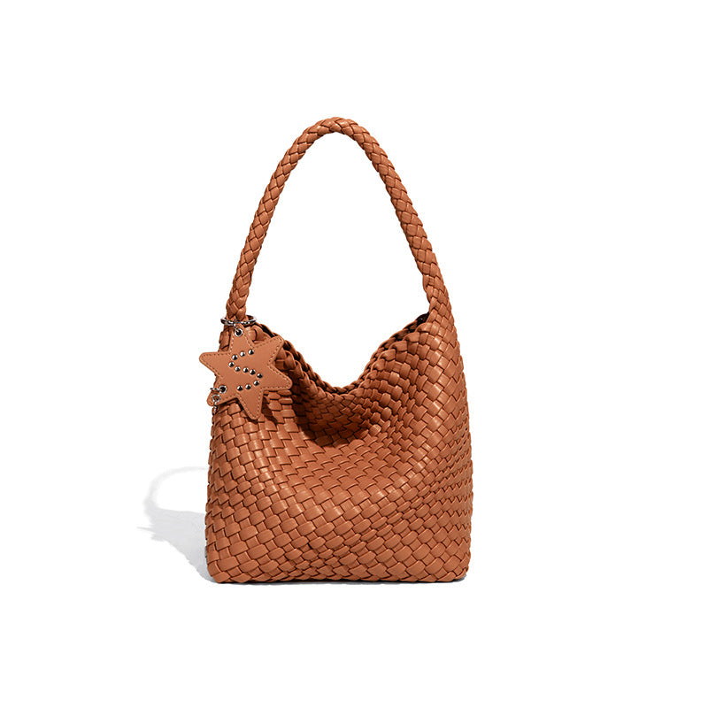 Woven Shoulder Handbag – Trendy Mini Tote with Star Charm