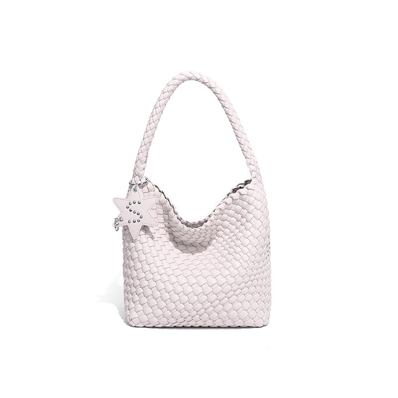 Woven Shoulder Handbag – Trendy Mini Tote with Star Charm