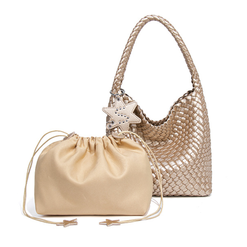 Woven Shoulder Handbag – Trendy Mini Tote with Star Charm