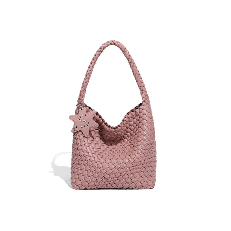 Woven Shoulder Handbag – Trendy Mini Tote with Star Charm