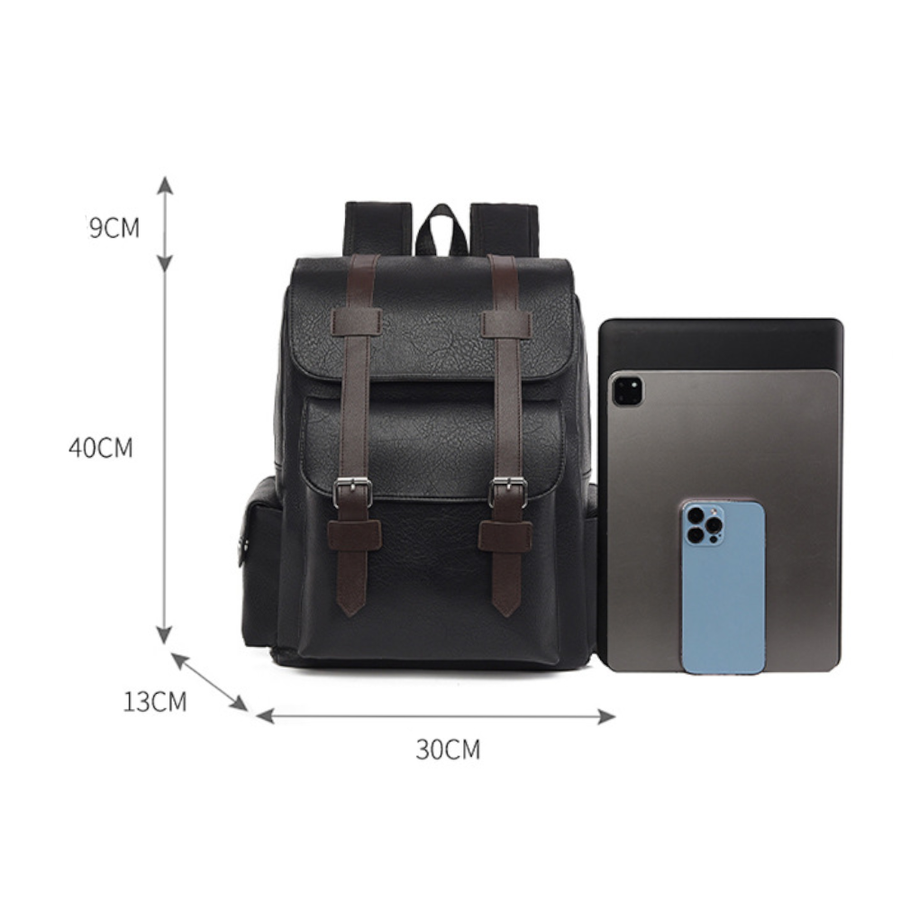 Unisex Vintage Vegan Leather Backpack – Large-Capacity Laptop & Travel Bag