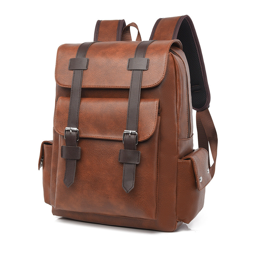 Unisex Vintage Vegan Leather Backpack – Large-Capacity Laptop & Travel Bag