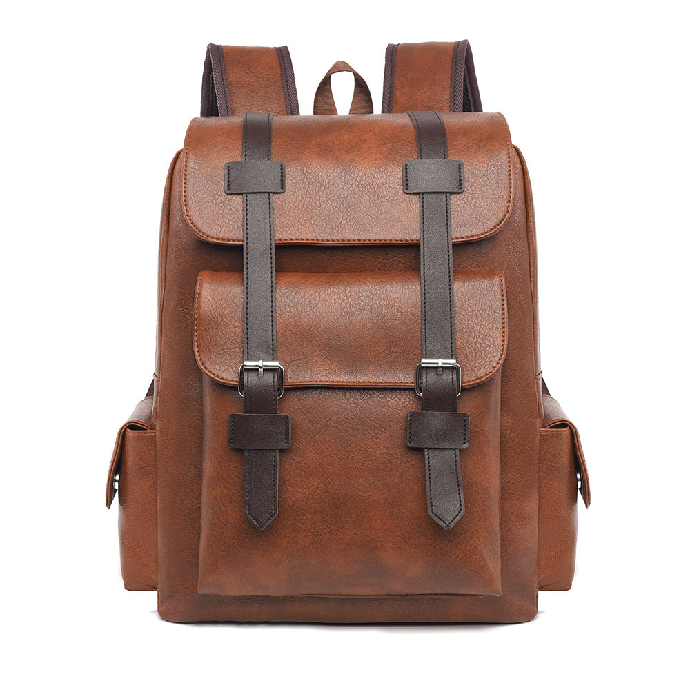 Unisex Vintage Vegan Leather Backpack – Large-Capacity Laptop & Travel Bag