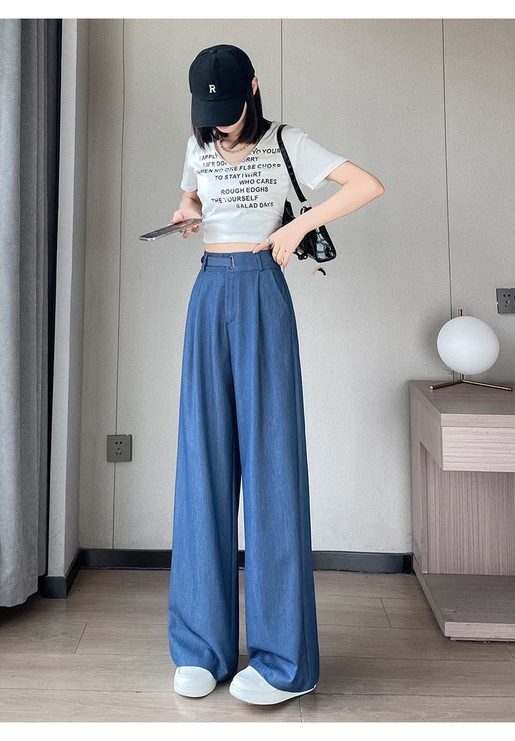 Summer Ice Silk Tencel Denim Trousers – Petite-Friendly, Breathable & Elegant