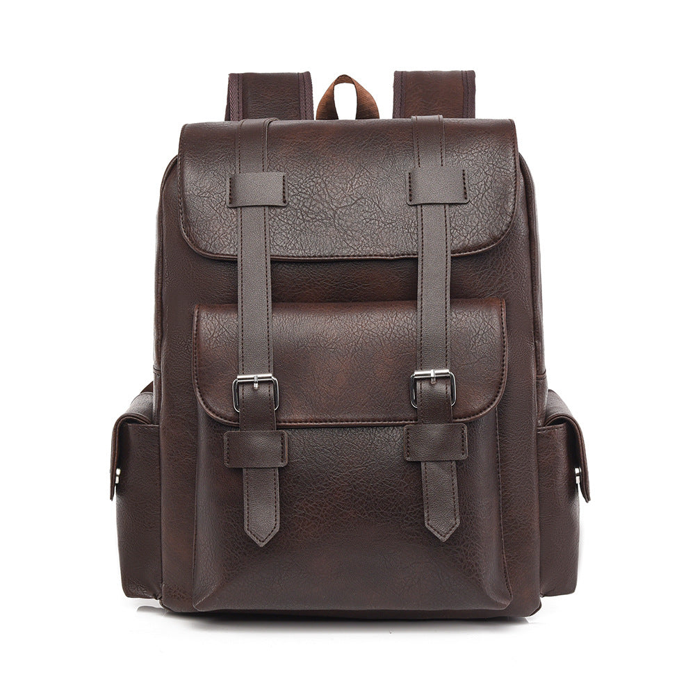 Unisex Vintage Vegan Leather Backpack – Large-Capacity Laptop & Travel Bag