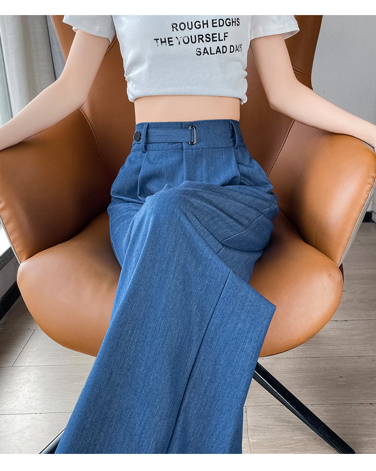 Summer Ice Silk Tencel Denim Trousers – Petite-Friendly, Breathable & Elegant