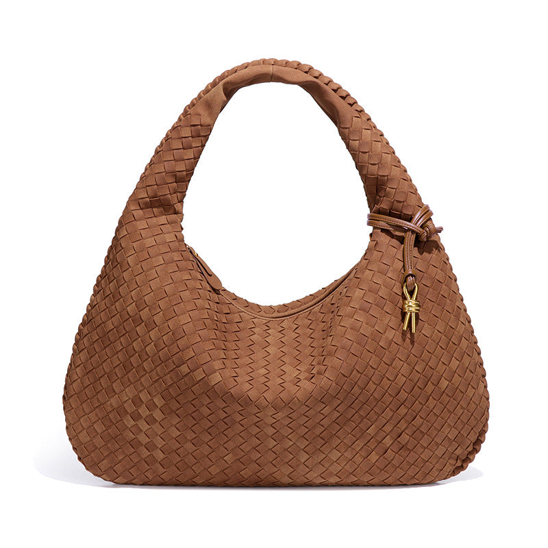 Handwoven Faux Suede Hobo Bag – Stylish Handbag with Unique Detail