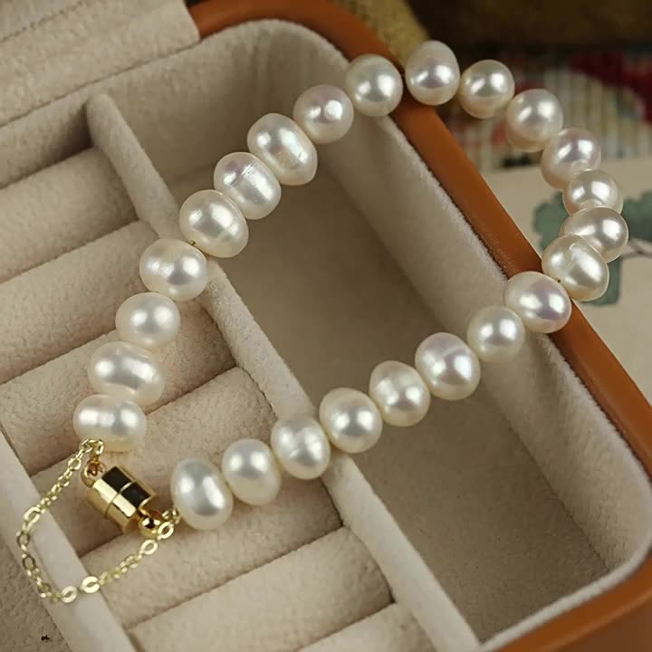 Elegant Freshwater Pearl Bracelet with 18K Gold Magnetic Clasp – 6-7mm Natural Pearls