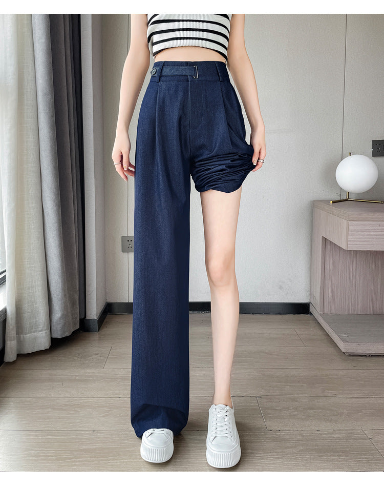 Summer Ice Silk Tencel Denim Trousers – Petite-Friendly, Breathable & Elegant