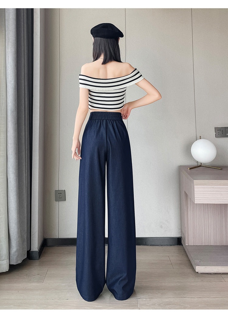 Summer Ice Silk Tencel Denim Trousers – Petite-Friendly, Breathable & Elegant