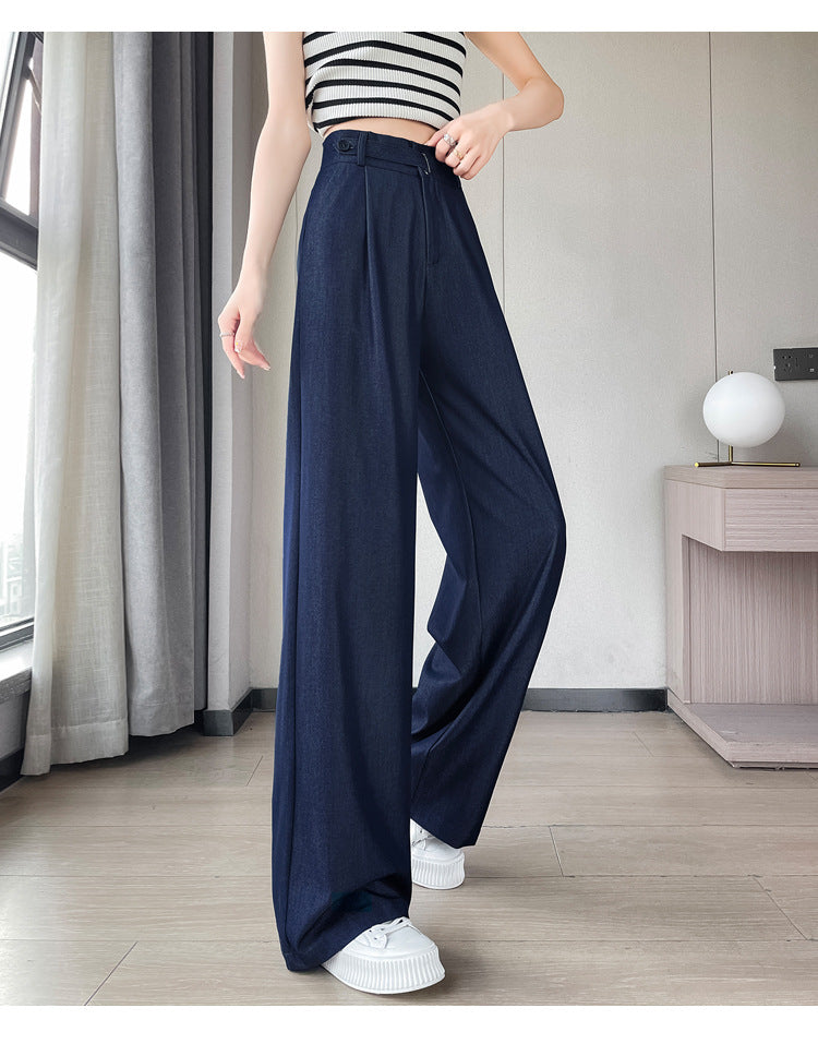 Summer Ice Silk Tencel Denim Trousers – Petite-Friendly, Breathable & Elegant