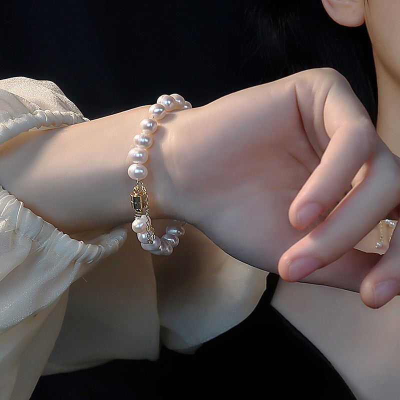 Elegant Freshwater Pearl Bracelet with 18K Gold Magnetic Clasp – 6-7mm Natural Pearls