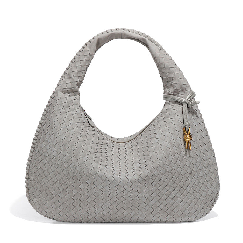 Handwoven Faux Suede Hobo Bag – Stylish Handbag with Unique Detail
