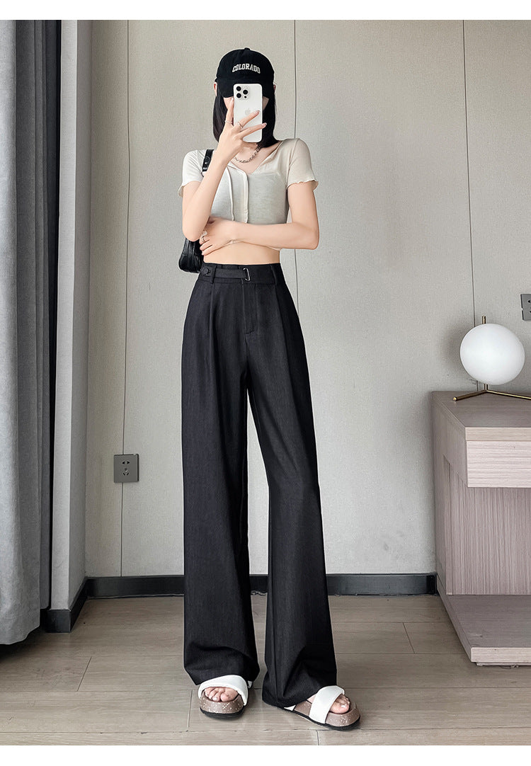 Summer Ice Silk Tencel Denim Trousers – Petite-Friendly, Breathable & Elegant