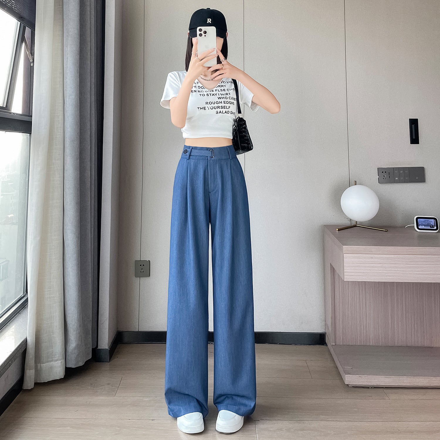 Summer Ice Silk Tencel Denim Trousers – Petite-Friendly, Breathable & Elegant