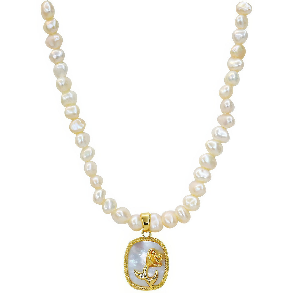 Baroque Freshwater Pearl Necklace with Rose Pendant