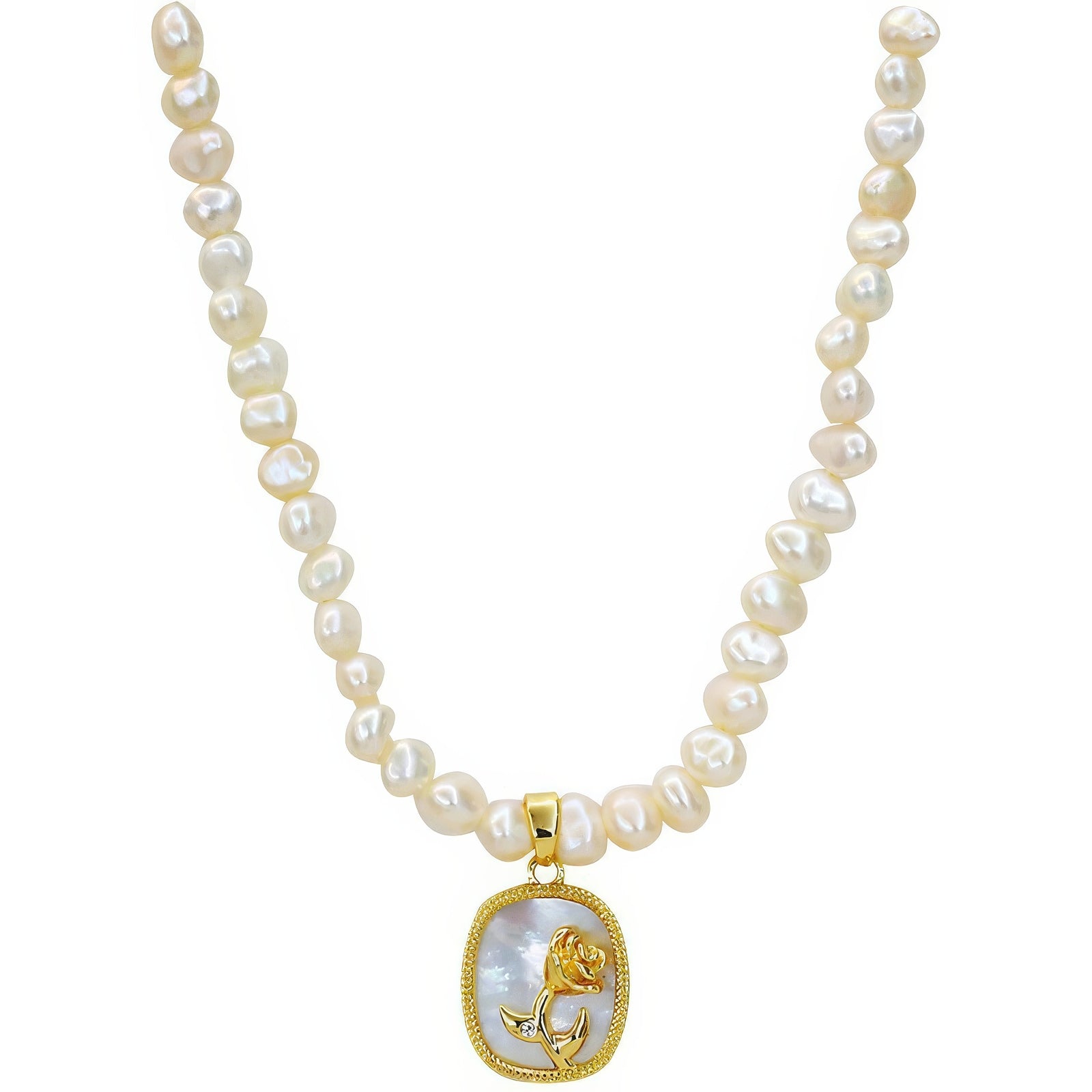 Baroque Freshwater Pearl Necklace with Rose Pendant
