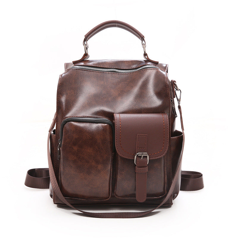 Vintage-Style Vegan Leather Backpack – Chic & Spacious Women’s Shoulder Bag