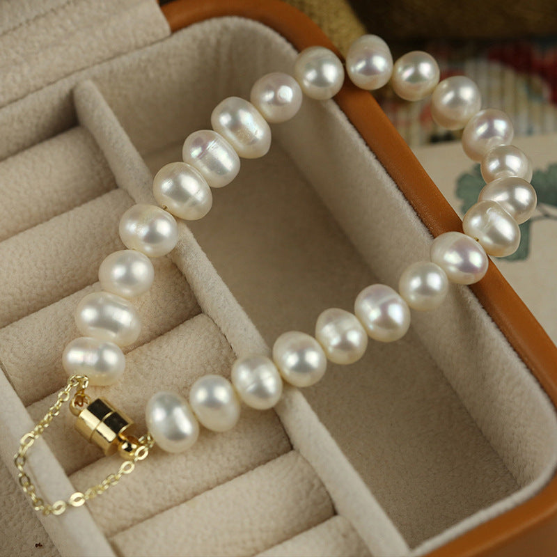 Elegant Freshwater Pearl Bracelet with 18K Gold Magnetic Clasp – 6-7mm Natural Pearls