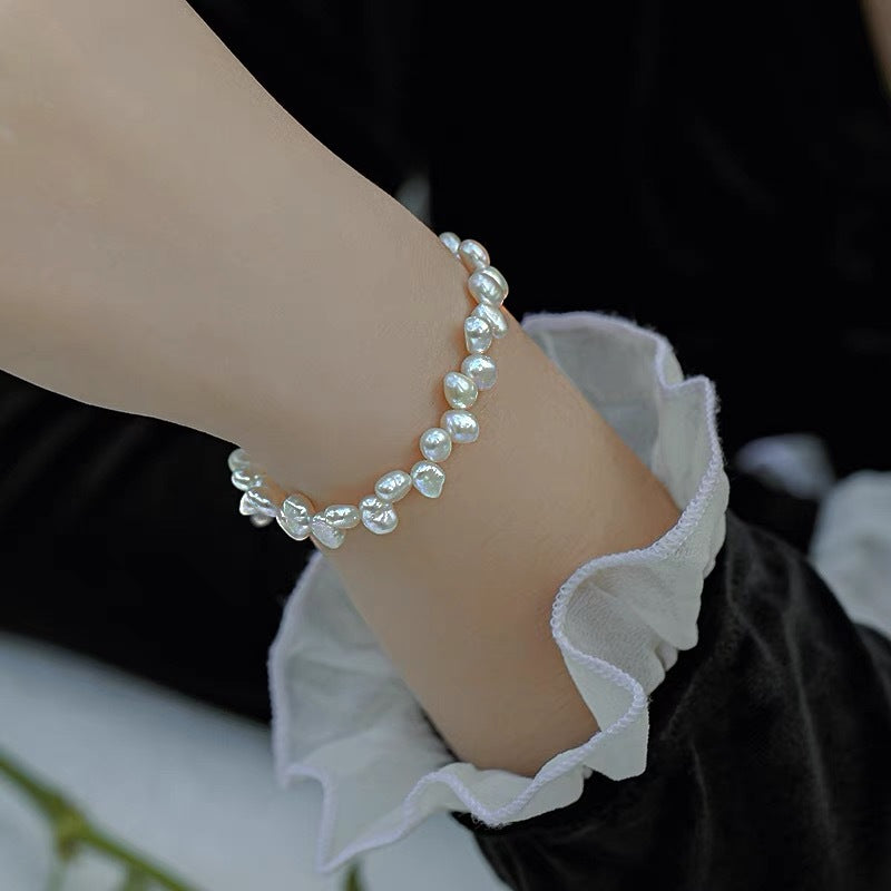 Sterling Silver Baroque Pearl Wheat Bead Bracelet