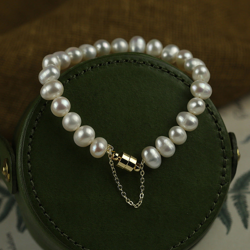 Elegant Freshwater Pearl Bracelet with 18K Gold Magnetic Clasp – 6-7mm Natural Pearls