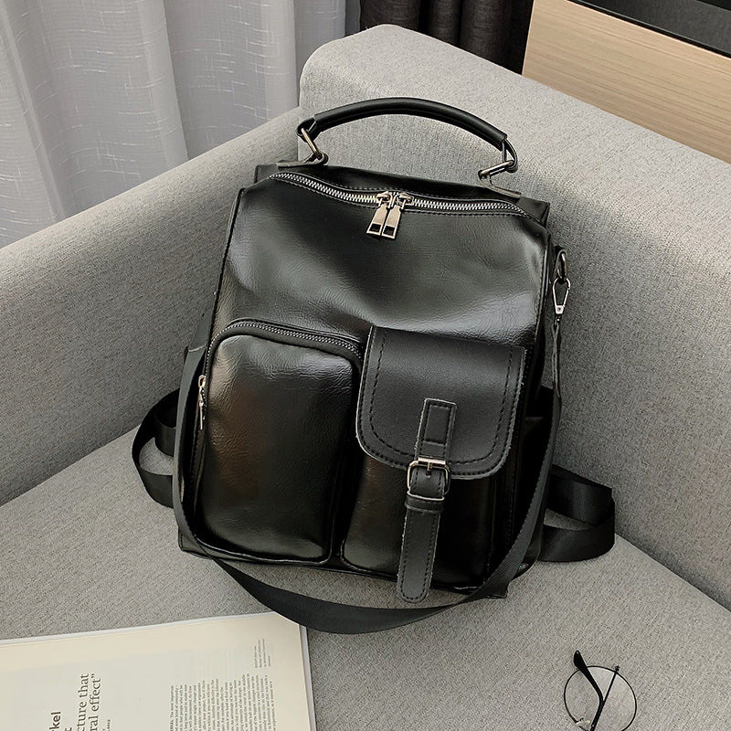 Vintage-Style Vegan Leather Backpack – Chic & Spacious Women’s Shoulder Bag