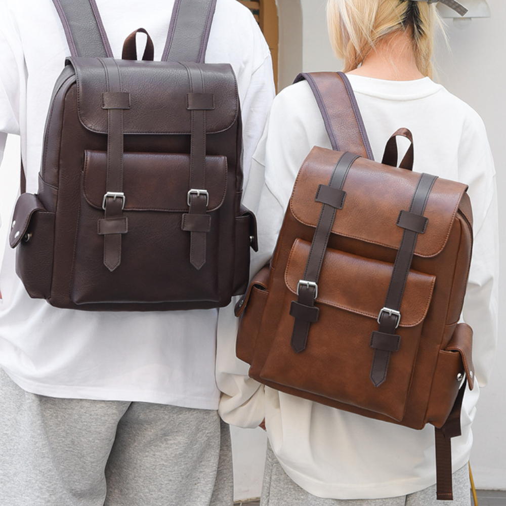 Unisex Vintage Vegan Leather Backpack – Large-Capacity Laptop & Travel Bag