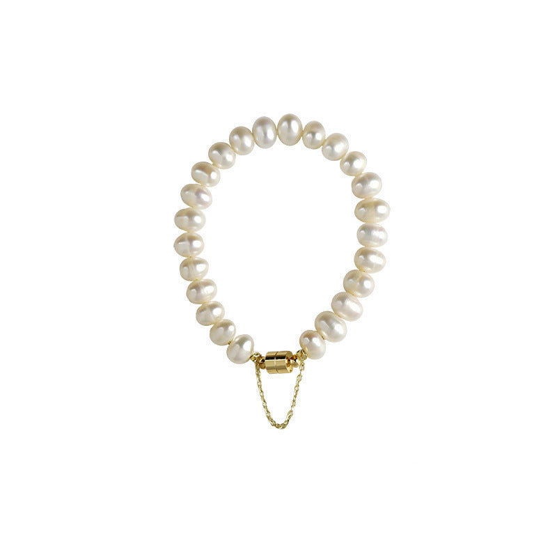 Elegant Freshwater Pearl Bracelet with 18K Gold Magnetic Clasp – 6-7mm Natural Pearls